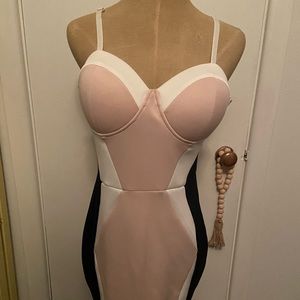 Nude, cream and black dress